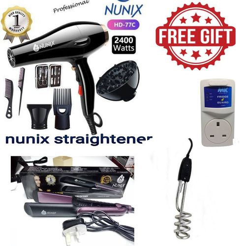 Nunix Professional Blow Dry Machine//elegant+flat iron hair straightener+water heater+ tv guard