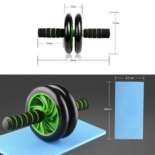 AB Double Wheel Roller Exerciser For Abdominal And Stomach Exercise Training With FREE Knee Mat