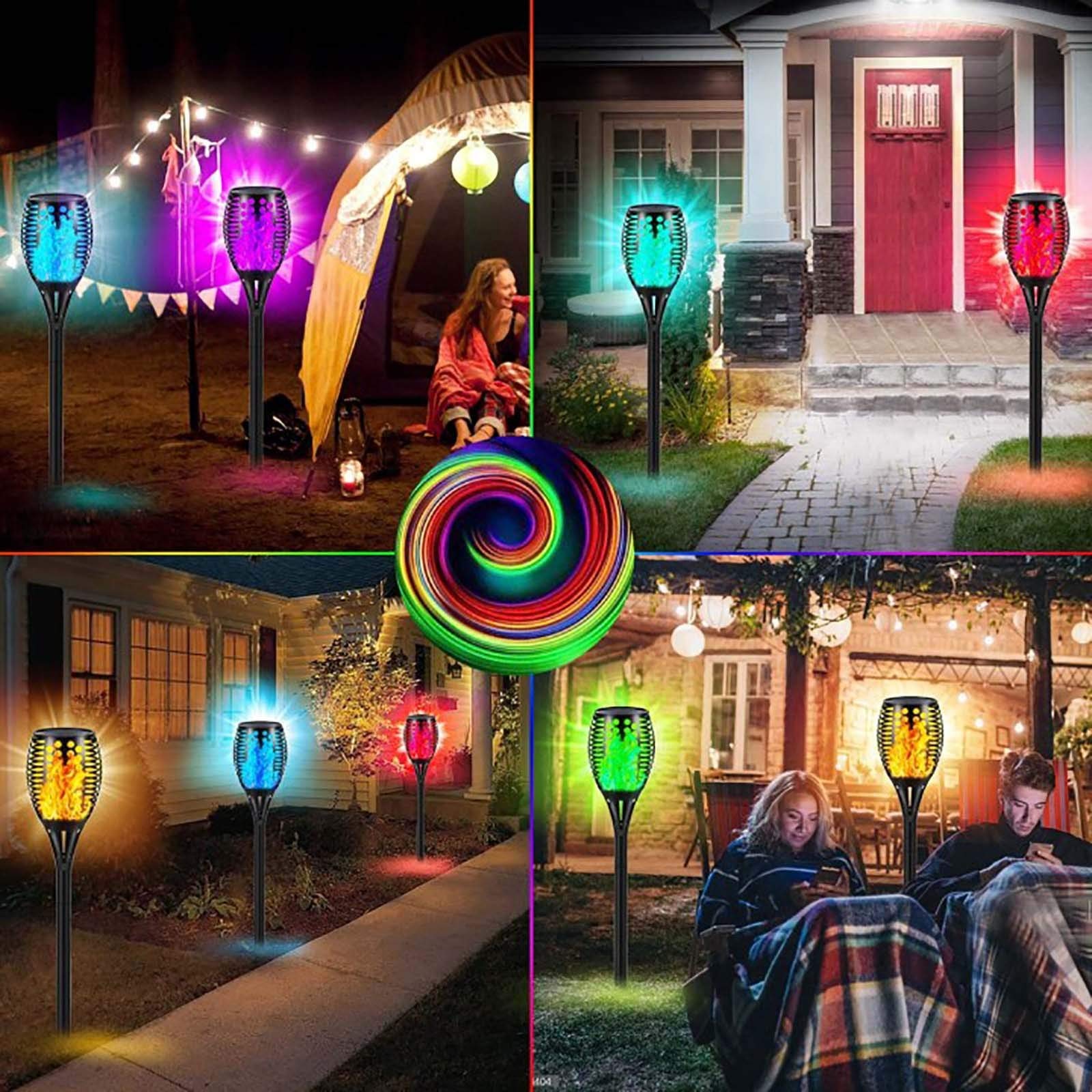 RGB Multicolor Solar Torch Lights Outdoor Waterproof Flickering Dancing Flames Landscape Decoration Path Lighting Dusk to Dawn Auto On/Off for Yard Garden Pathway Driveway-4 pieces