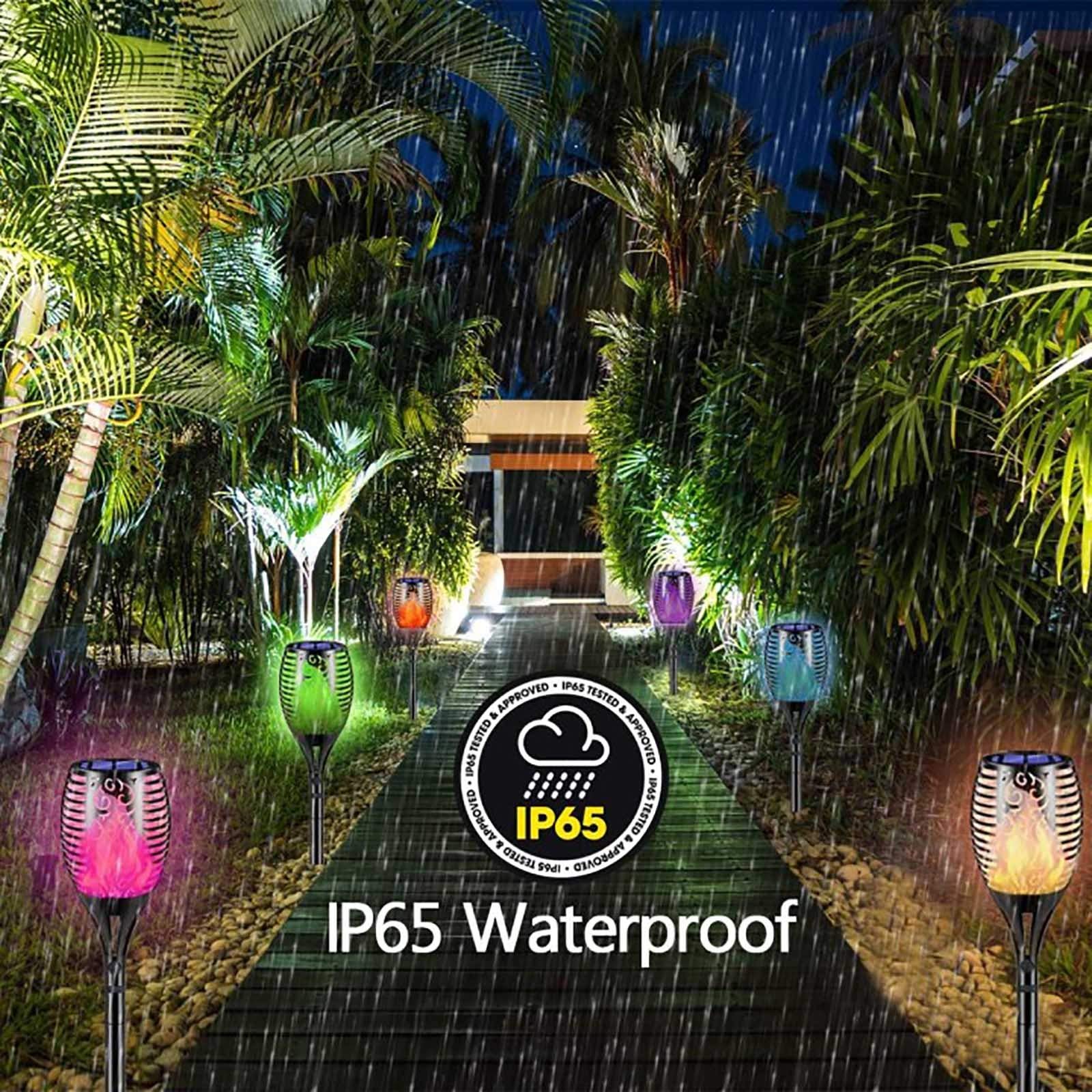 RGB Multicolor Solar Torch Lights Outdoor Waterproof Flickering Dancing Flames Landscape Decoration Path Lighting Dusk to Dawn Auto On/Off for Yard Garden Pathway Driveway-4 pieces