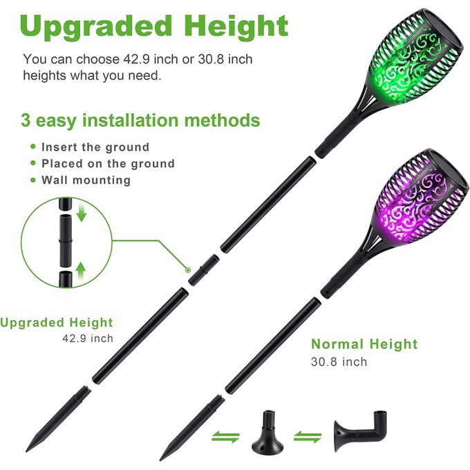 RGB Multicolor Solar Torch Lights Outdoor Waterproof Flickering Dancing Flames Landscape Decoration Path Lighting Dusk to Dawn Auto On/Off for Yard Garden Pathway Driveway-4 pieces