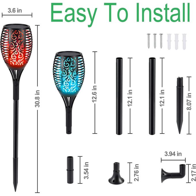 RGB Multicolor Solar Torch Lights Outdoor Waterproof Flickering Dancing Flames Landscape Decoration Path Lighting Dusk to Dawn Auto On/Off for Yard Garden Pathway Driveway-4 pieces