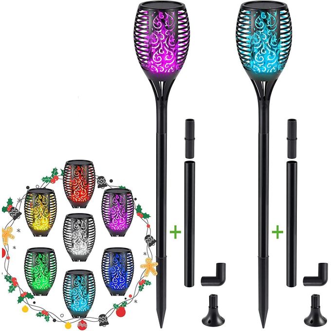 RGB Multicolor Solar Torch Lights Outdoor Waterproof Flickering Dancing Flames Landscape Decoration Path Lighting Dusk to Dawn Auto On/Off for Yard Garden Pathway Driveway-4 pieces