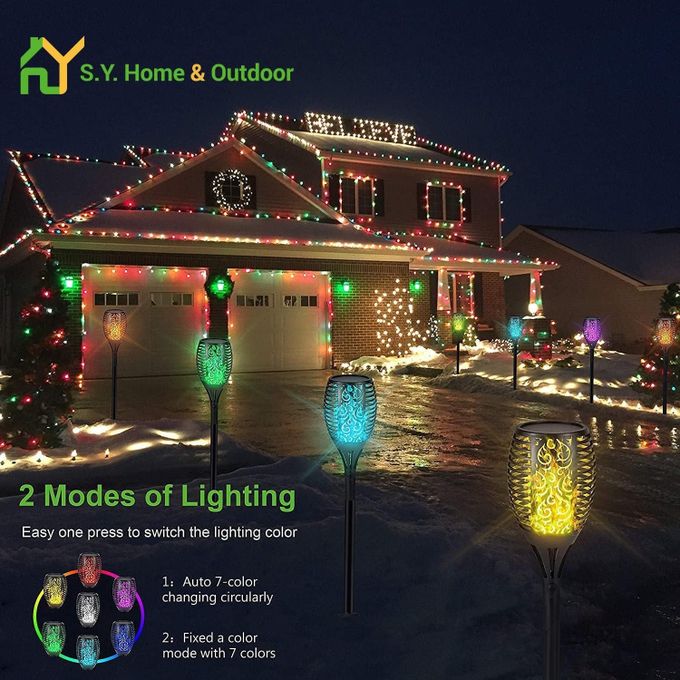 RGB Multicolor Solar Torch Lights Outdoor Waterproof Flickering Dancing Flames Landscape Decoration Path Lighting Dusk to Dawn Auto On/Off for Yard Garden Pathway Driveway-4 pieces