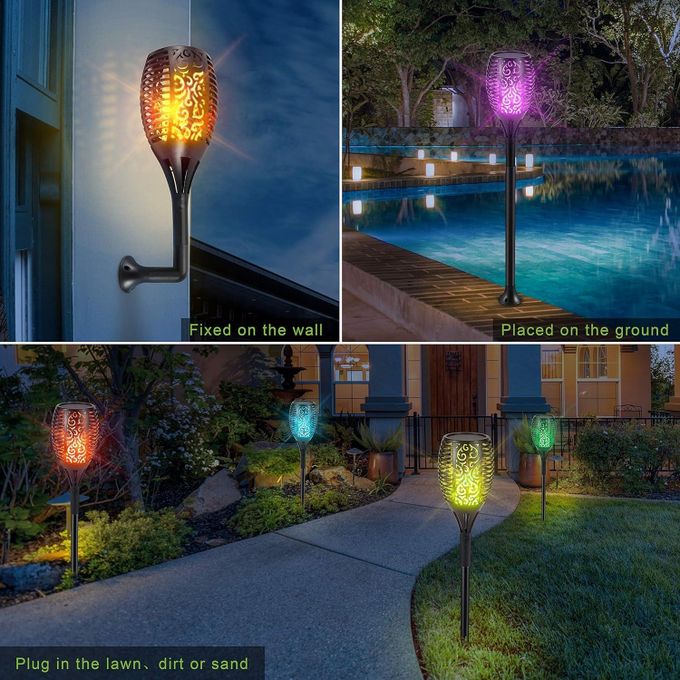 RGB Multicolor Solar Torch Lights Outdoor Waterproof Flickering Dancing Flames Landscape Decoration Path Lighting Dusk to Dawn Auto On/Off for Yard Garden Pathway Driveway-4 pieces