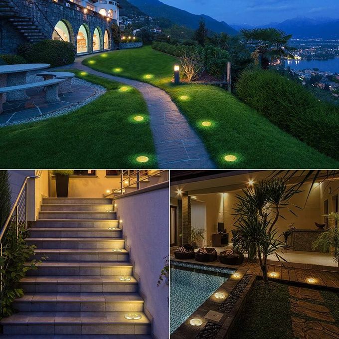 Solar Lights Outdoor Waterproof, 12 Pack Solar Ground Lights, Solar Garden Lights, Bright Solar Disk Landscape Lights for Lawn Patio Deck Pathway Yard Walkway(Warm Light)