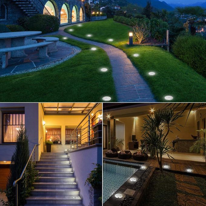 Solar Lights Outdoor Waterproof, 12 Pack Solar Ground Lights, Solar Garden Lights, Bright Solar Disk Landscape Lights for Lawn Patio Deck Pathway Yard Walkway(Warm Light)
