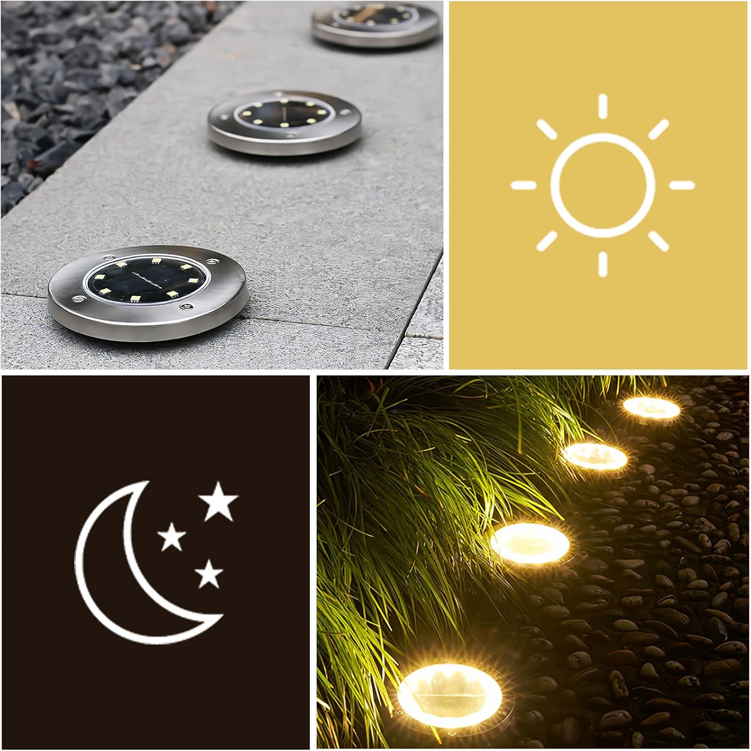 Solar Ground Lights, 12 Packs Waterproof Solar Garden Lights, In-Ground Outdoor Landscape Lighting for Patio,Lawn,Yard,Pathway,Patio,Walkway(Warm Light)