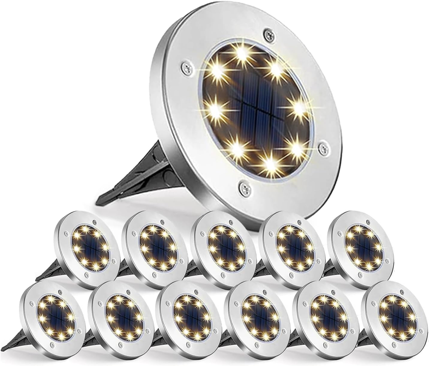 Solar Ground Lights, 12 Packs Waterproof Solar Garden Lights, In-Ground Outdoor Landscape Lighting for Patio,Lawn,Yard,Pathway,Patio,Walkway(Warm Light)