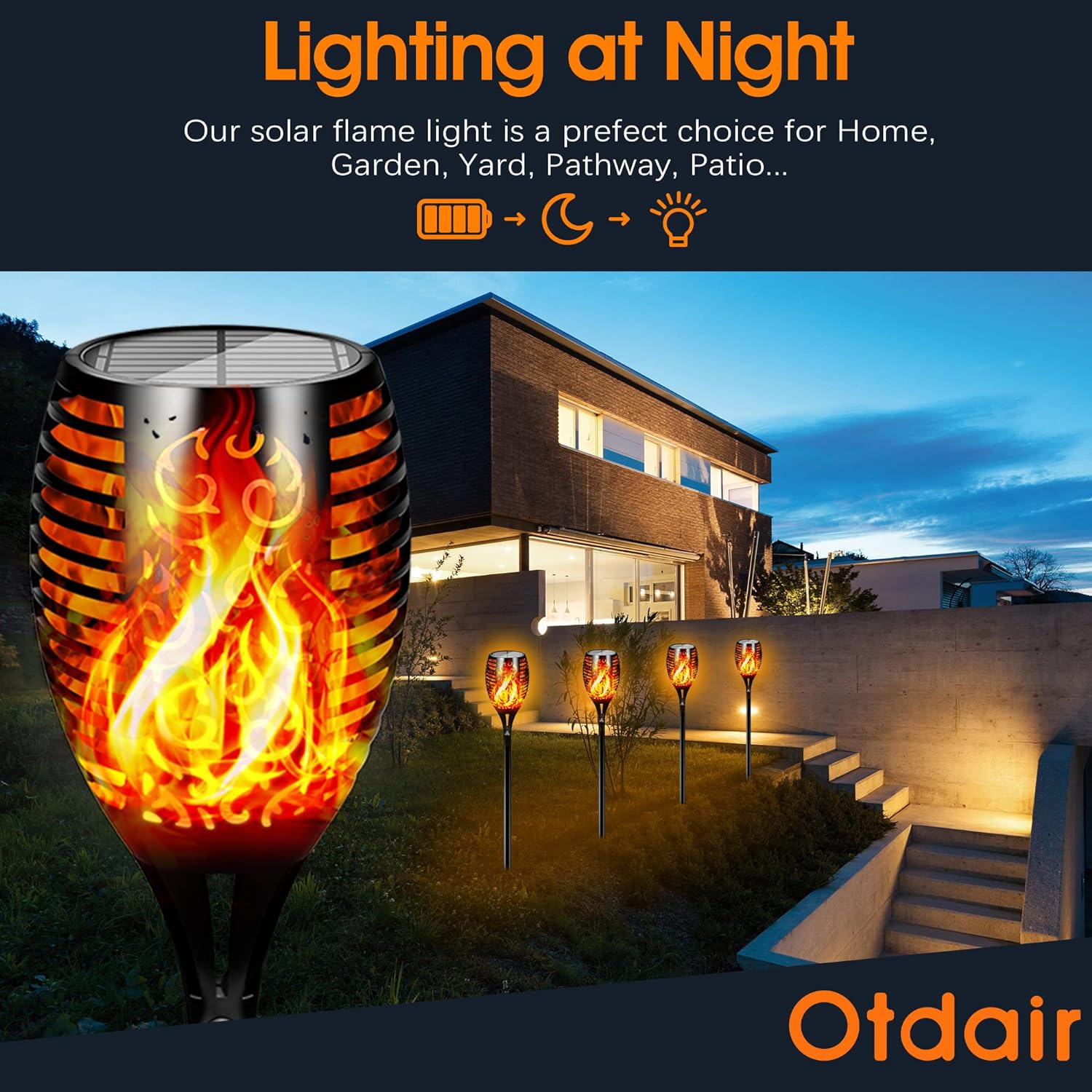 Upgraded 8 Pack Super Larger Size Solar Flame Torch Extra Bright Solar Lights Outdoor Decorative with Flickering Flame, Solar Outdoor Lights Waterproof for Garden Pathway Yard Party, Auto On and Off