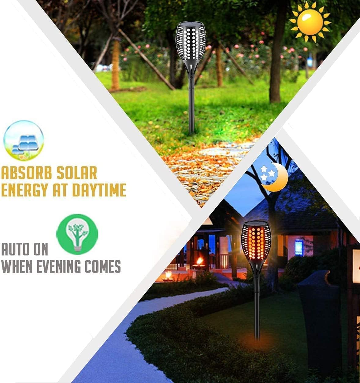 Upgraded 8 Pack Super Larger Size Solar Flame Torch Extra Bright Solar Lights Outdoor Decorative with Flickering Flame, Solar Outdoor Lights Waterproof for Garden Pathway Yard Party, Auto On and Off