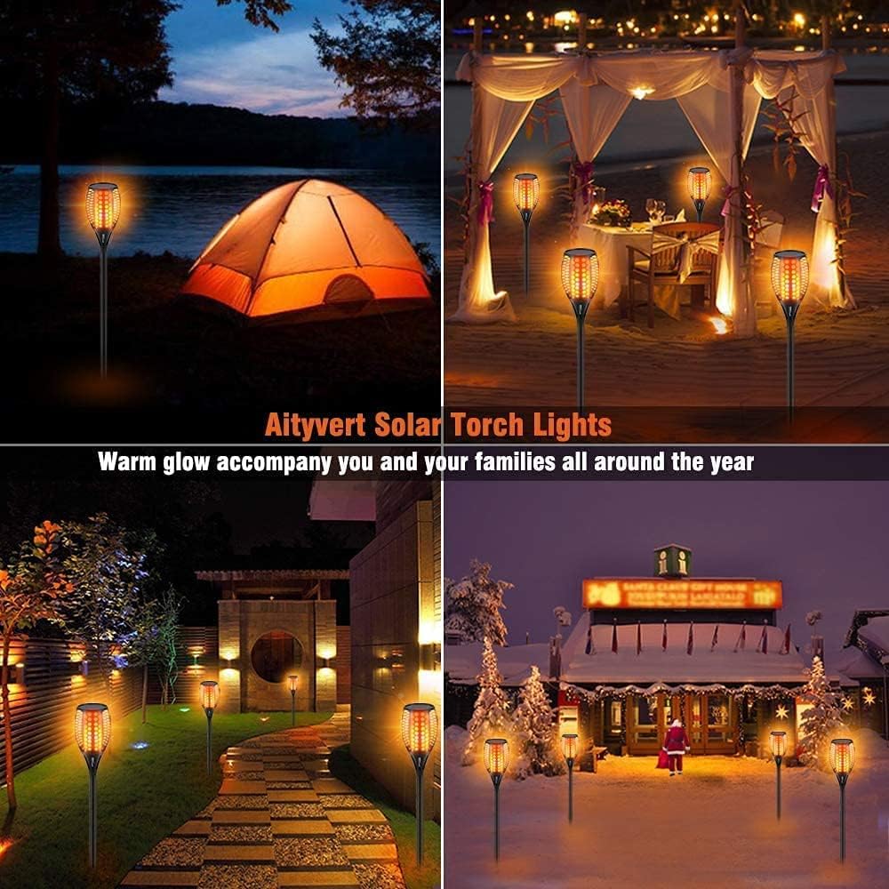 Upgraded 8 Pack Super Larger Size Solar Flame Torch Extra Bright Solar Lights Outdoor Decorative with Flickering Flame, Solar Outdoor Lights Waterproof for Garden Pathway Yard Party, Auto On and Off