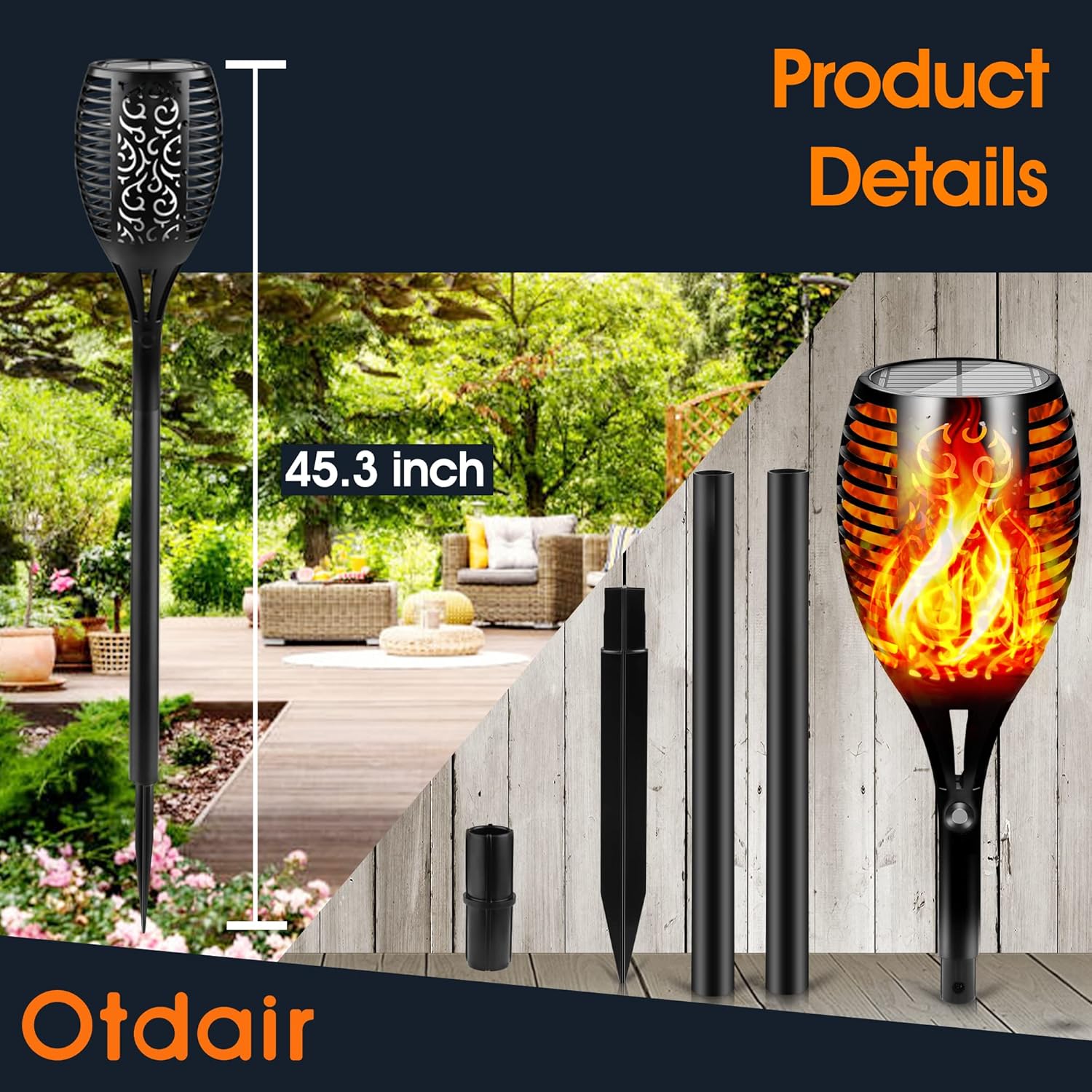Upgraded 8 Pack Super Larger Size Solar Flame Torch Extra Bright Solar Lights Outdoor Decorative with Flickering Flame, Solar Outdoor Lights Waterproof for Garden Pathway Yard Party, Auto On and Off