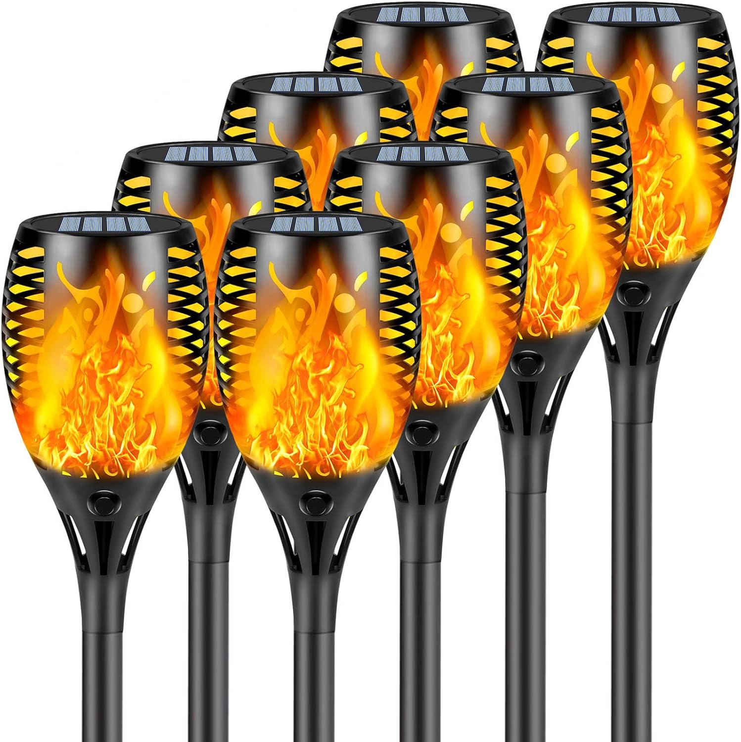 Upgraded 8 Pack Super Larger Size Solar Flame Torch Extra Bright Solar Lights Outdoor Decorative with Flickering Flame, Solar Outdoor Lights Waterproof for Garden Pathway Yard Party, Auto On and Off
