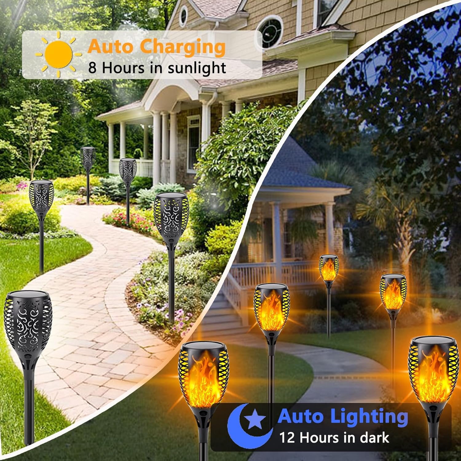Upgraded 8 Pack Super Larger Size Solar Flame Torch Extra Bright Solar Lights Outdoor Decorative with Flickering Flame, Solar Outdoor Lights Waterproof for Garden Pathway Yard Party, Auto On and Off