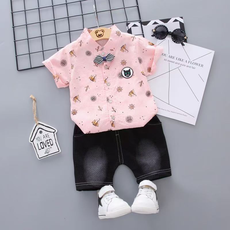 Kids 2pcs clothing set children boys cartoon shirt shorts new baby fashion cotton suit
