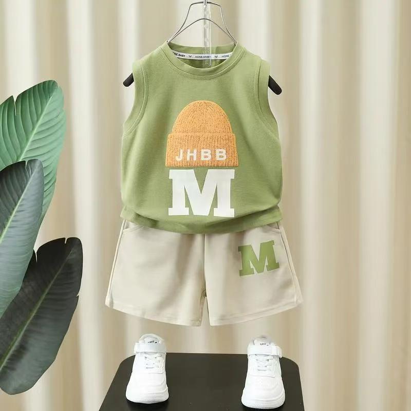Boys vest shorts two pieces sets girls multi-pattern summer baby kids wear cotton cartoon suit