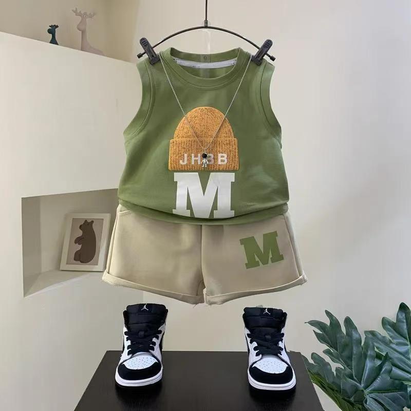 Boys vest shorts two pieces sets girls multi-pattern summer baby kids wear cotton cartoon suit