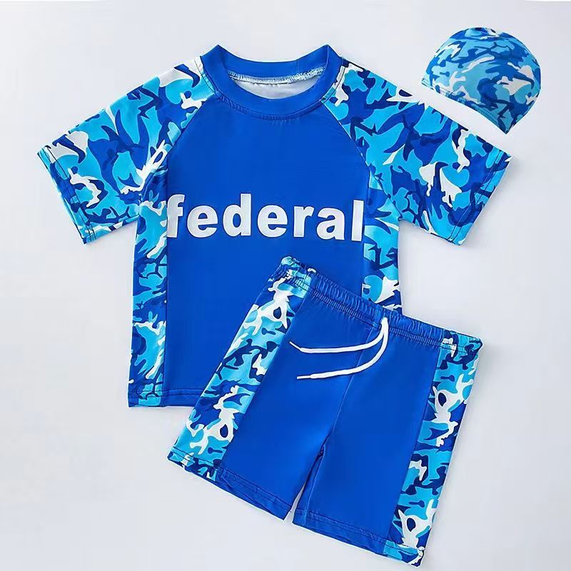 Children 3-piece set  Boy Swimwear  Baby Split Swimsuit Cartoon Boy Swimming Ultraman Clothes Set