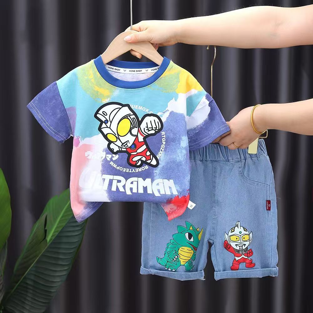 2pcs/set  Ultraman Boys' Summer New Short Sleeve Set Baby Boys Summer Clothing Sets Children Cotton T-shirt+pants