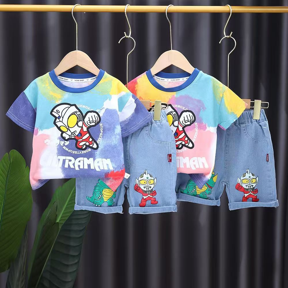 2pcs/set  Ultraman Boys' Summer New Short Sleeve Set Baby Boys Summer Clothing Sets Children Cotton T-shirt+pants