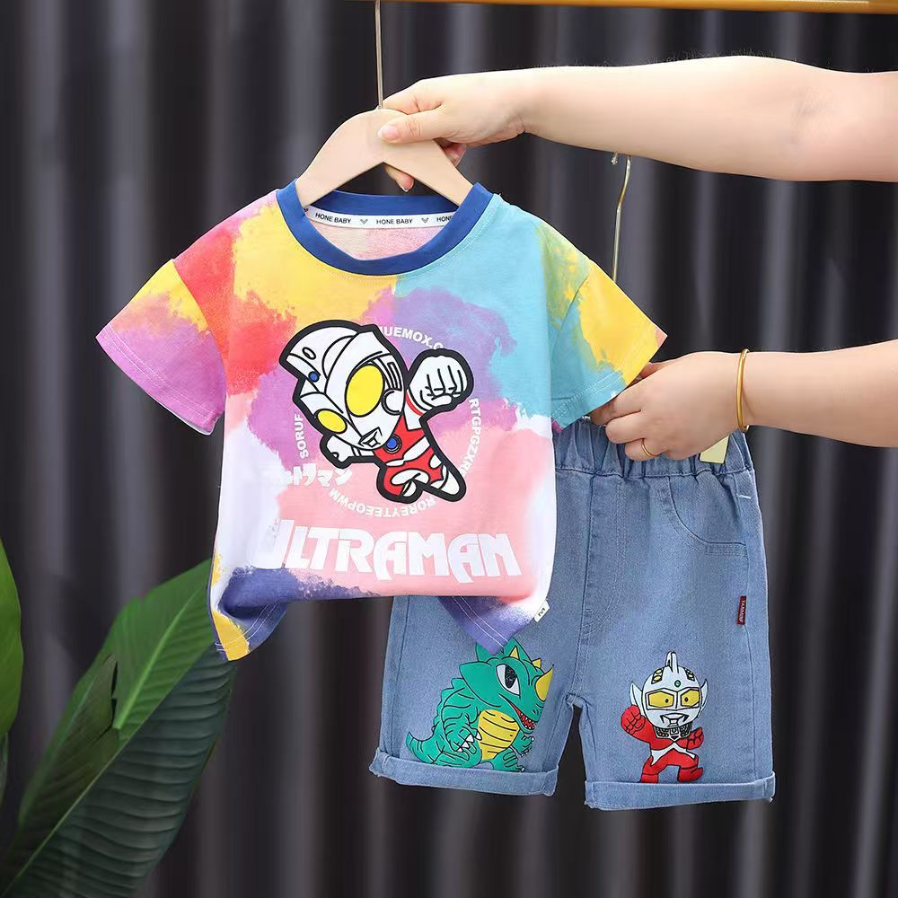 2pcs/set  Ultraman Boys' Summer New Short Sleeve Set Baby Boys Summer Clothing Sets Children Cotton T-shirt+pants