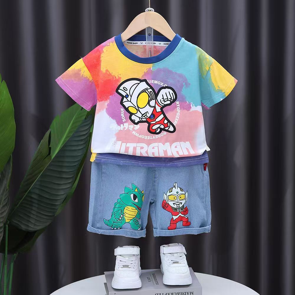 2pcs/set  Ultraman Boys' Summer New Short Sleeve Set Baby Boys Summer Clothing Sets Children Cotton T-shirt+pants