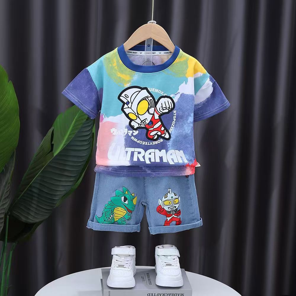 2pcs/set  Ultraman Boys' Summer New Short Sleeve Set Baby Boys Summer Clothing Sets Children Cotton T-shirt+pants