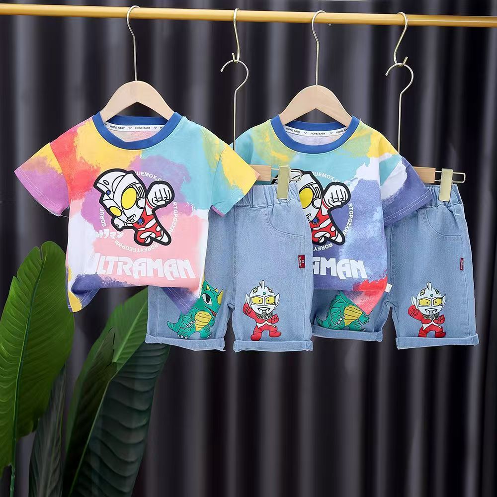 2pcs/set  Ultraman Boys' Summer New Short Sleeve Set Baby Boys Summer Clothing Sets Children Cotton T-shirt+pants