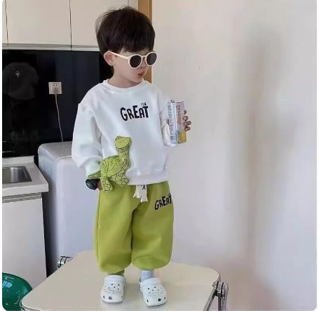 Autumn Children Girls Boys Clothes Sets Kids Cartoon Dinosaur Sweater Pullover Top & Pants 2 Pieces Suit Letter Outfit Tracksuit