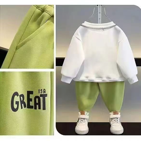 Autumn Children Girls Boys Clothes Sets Kids Cartoon Dinosaur Sweater Pullover Top & Pants 2 Pieces Suit Letter Outfit Tracksuit