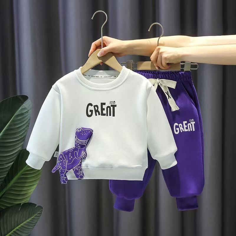 Autumn Children Girls Boys Clothes Sets Kids Cartoon Dinosaur Sweater Pullover Top & Pants 2 Pieces Suit Letter Outfit Tracksuit