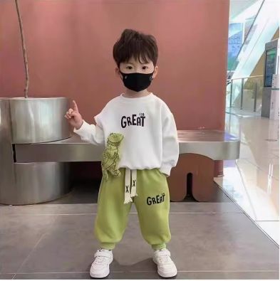 Autumn Children Girls Boys Clothes Sets Kids Cartoon Dinosaur Sweater Pullover Top & Pants 2 Pieces Suit Letter Outfit Tracksuit