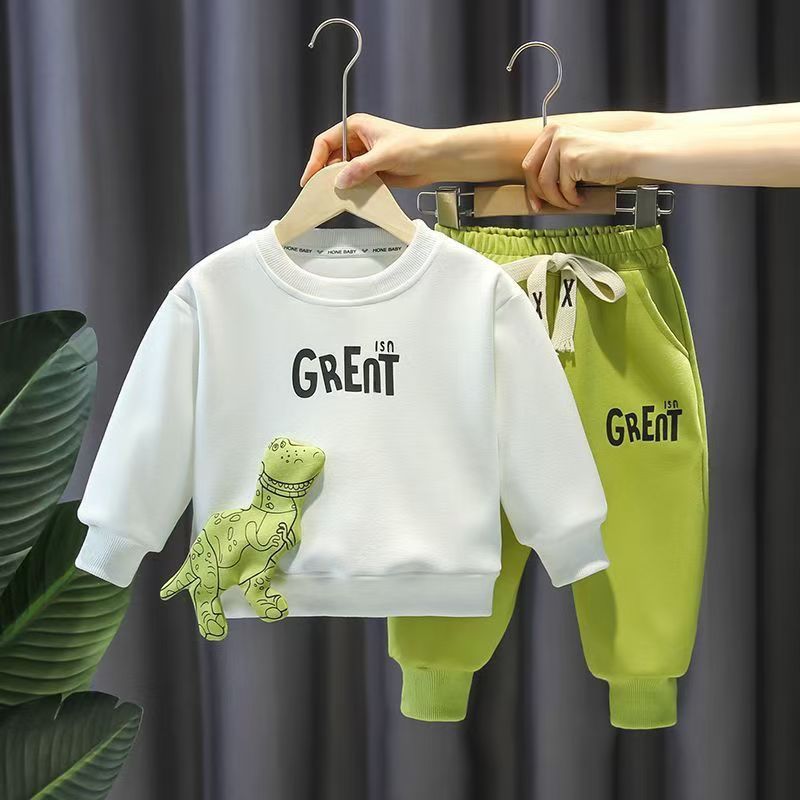Autumn Children Girls Boys Clothes Sets Kids Cartoon Dinosaur Sweater Pullover Top & Pants 2 Pieces Suit Letter Outfit Tracksuit