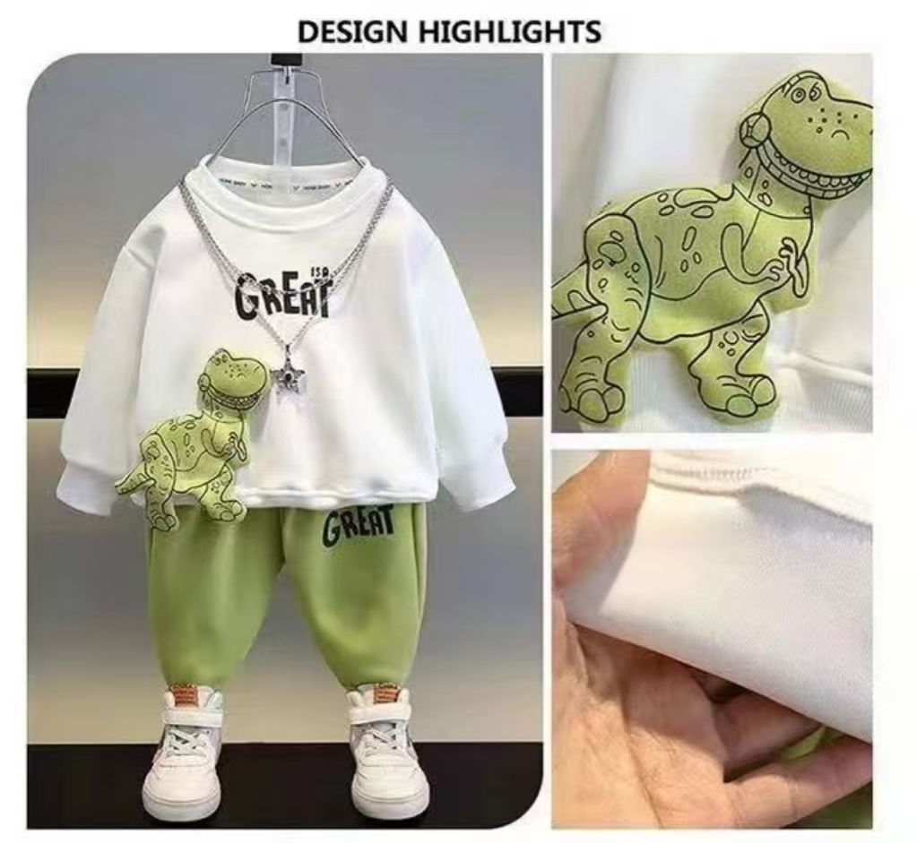 Autumn Children Girls Boys Clothes Sets Kids Cartoon Dinosaur Sweater Pullover Top & Pants 2 Pieces Suit Letter Outfit Tracksuit