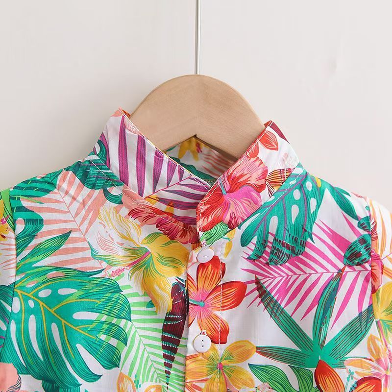 Baby Boys Floral Printed Clothes Set Summer Short Sleeve Shirt Top+Pants 2Pcs Gentelman 1 2 3 4 5 Year Kids Clothing Outfit