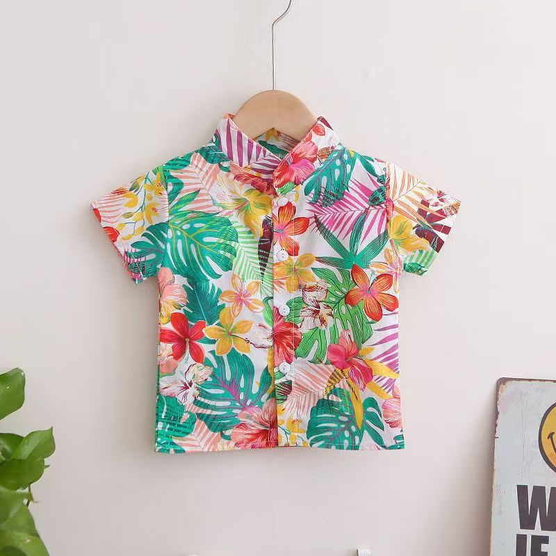 Baby Boys Floral Printed Clothes Set Summer Short Sleeve Shirt Top+Pants 2Pcs Gentelman 1 2 3 4 5 Year Kids Clothing Outfit