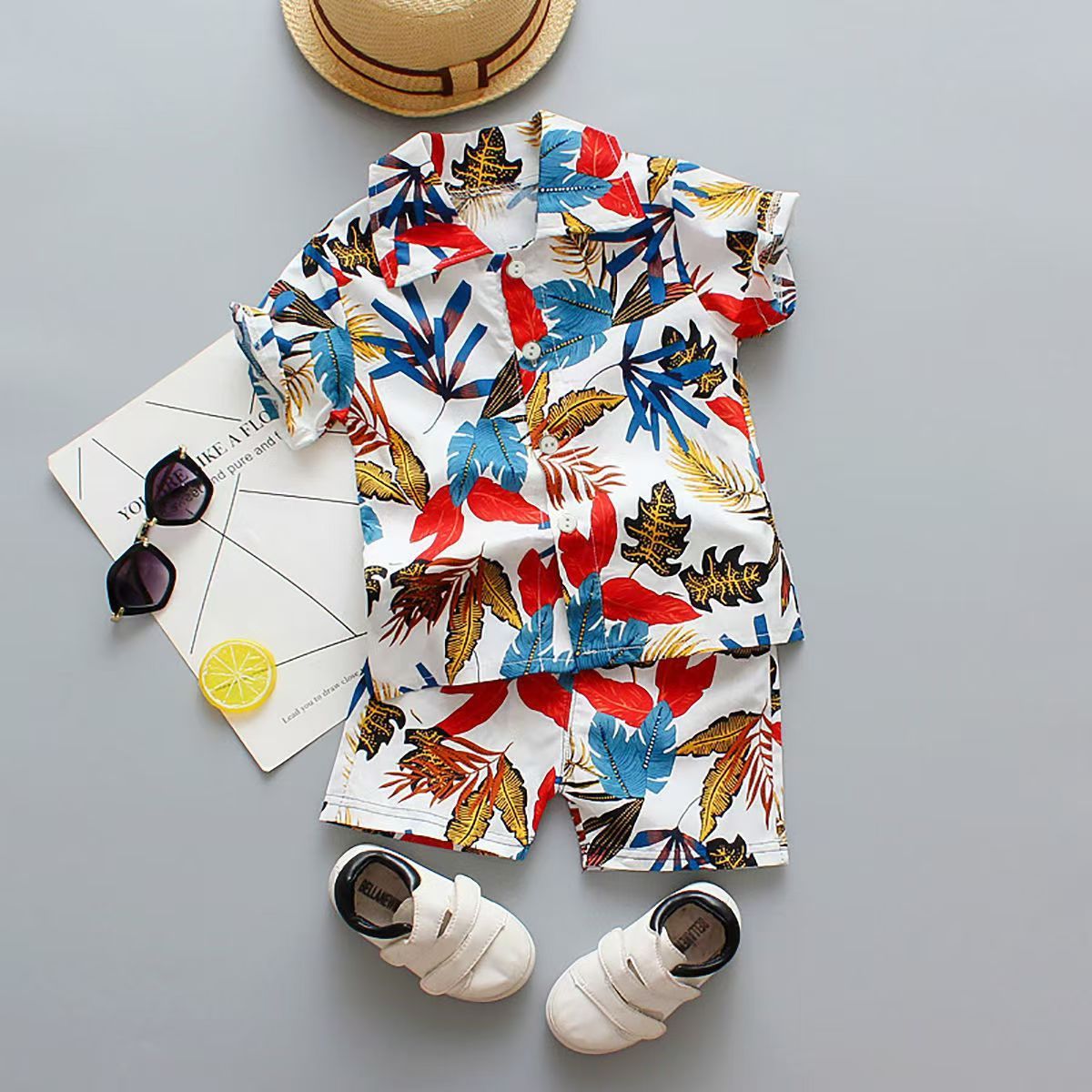 Baby Boys Floral Printed Clothes Set Summer Short Sleeve Shirt Top+Pants 2Pcs Gentelman 1 2 3 4 5 Year Kids Clothing Outfit