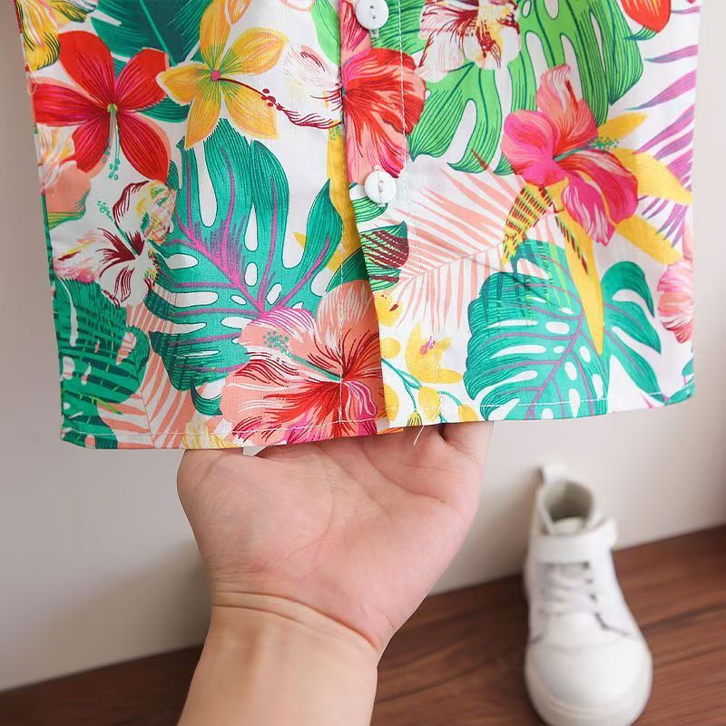 Baby Boys Floral Printed Clothes Set Summer Short Sleeve Shirt Top+Pants 2Pcs Gentelman 1 2 3 4 5 Year Kids Clothing Outfit