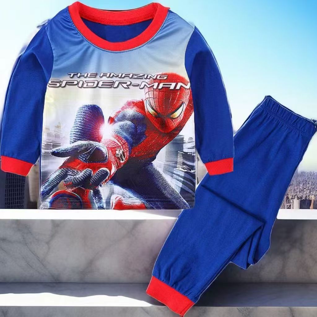 New Cotton Cartoon Boy Spider Man Underwear Children's Pajamas Home Clothes, Long Sleeve Set Air Conditioning Clothes