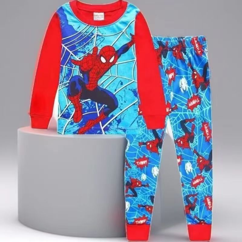 New Cotton Cartoon Boy Spider Man Underwear Children's Pajamas Home Clothes, Long Sleeve Set Air Conditioning Clothes