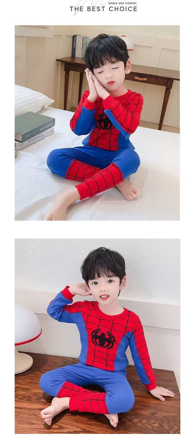 New Cotton Cartoon Boy Spider Man Underwear Children's Pajamas Home Clothes, Long Sleeve Set Air Conditioning Clothes