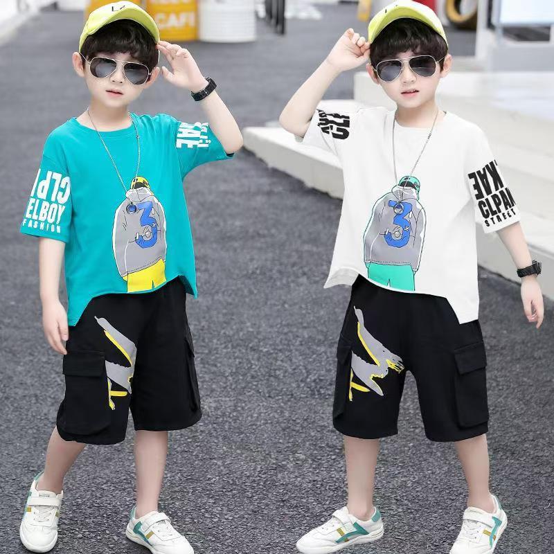 Boys summer new casual suit children's casual short-sleeved sportswear two-piece suit