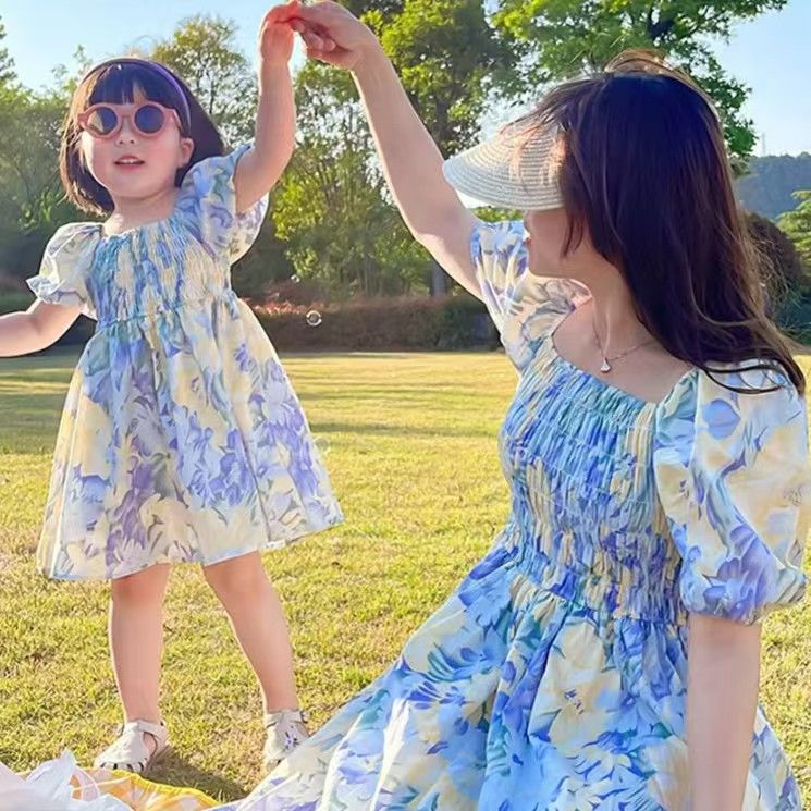 Mother daughter dresses Family matching Clothes Women Kids Girl  floral dress  fashion hot Sale
