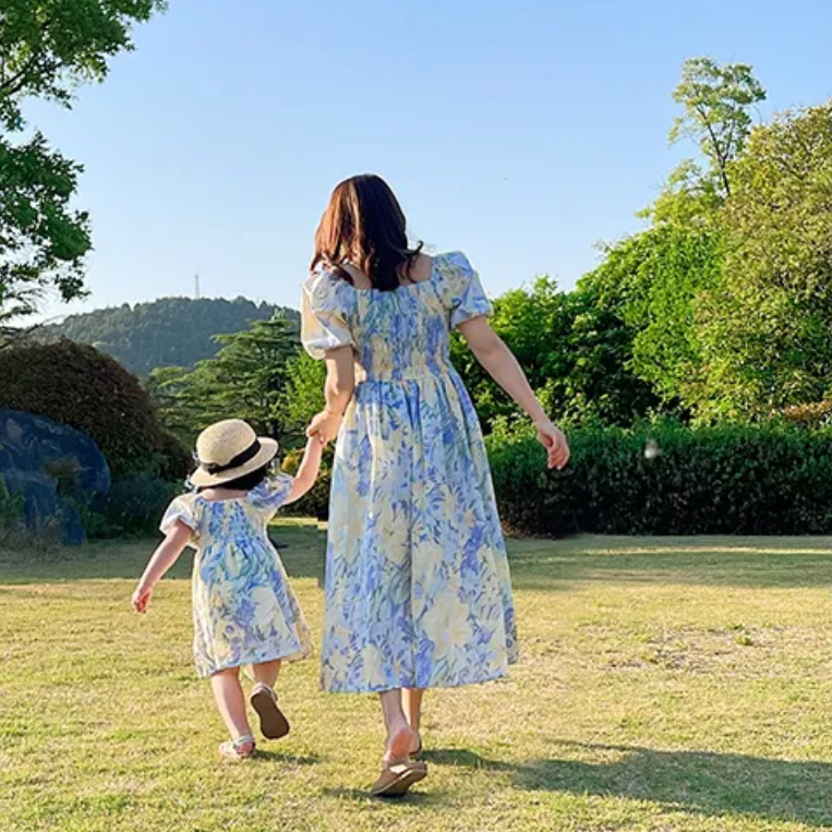 Mother daughter dresses Family matching Clothes Women Kids Girl  floral dress  fashion hot Sale