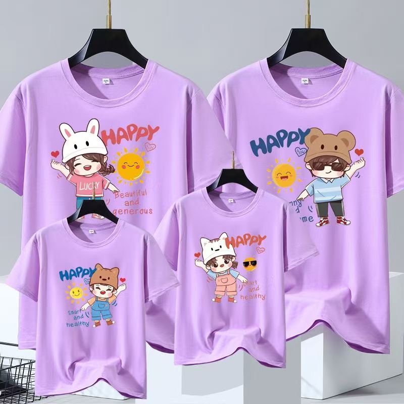 parent-child outfits Family T-shirt wear father mother kids clothes cotton adults children short sleeve T-shirt top