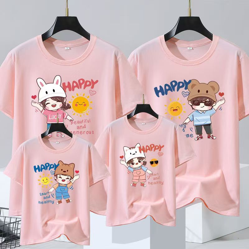 parent-child outfits Family T-shirt wear father mother kids clothes cotton adults children short sleeve T-shirt top