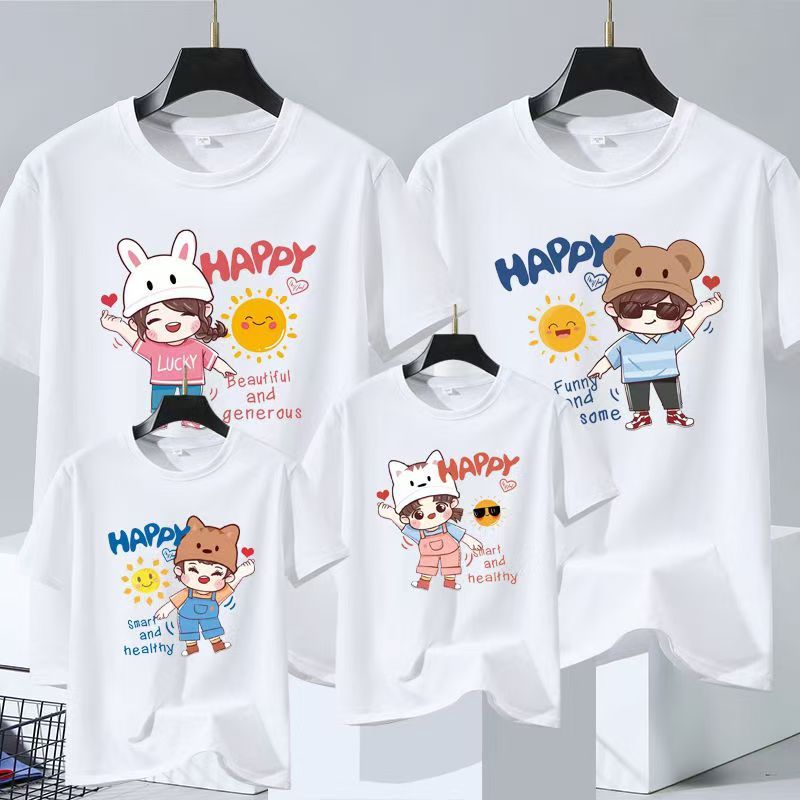 parent-child outfits Family T-shirt wear father mother kids clothes cotton adults children short sleeve T-shirt top