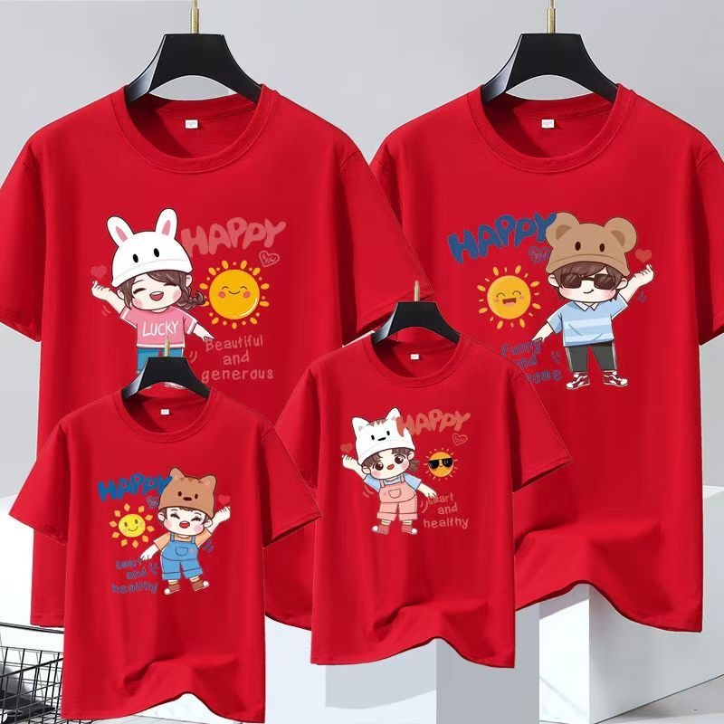 parent-child outfits Family T-shirt wear father mother kids clothes cotton adults children short sleeve T-shirt top