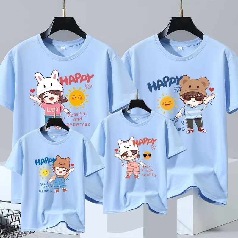 parent-child outfits Family T-shirt wear father mother kids clothes cotton adults children short sleeve T-shirt top